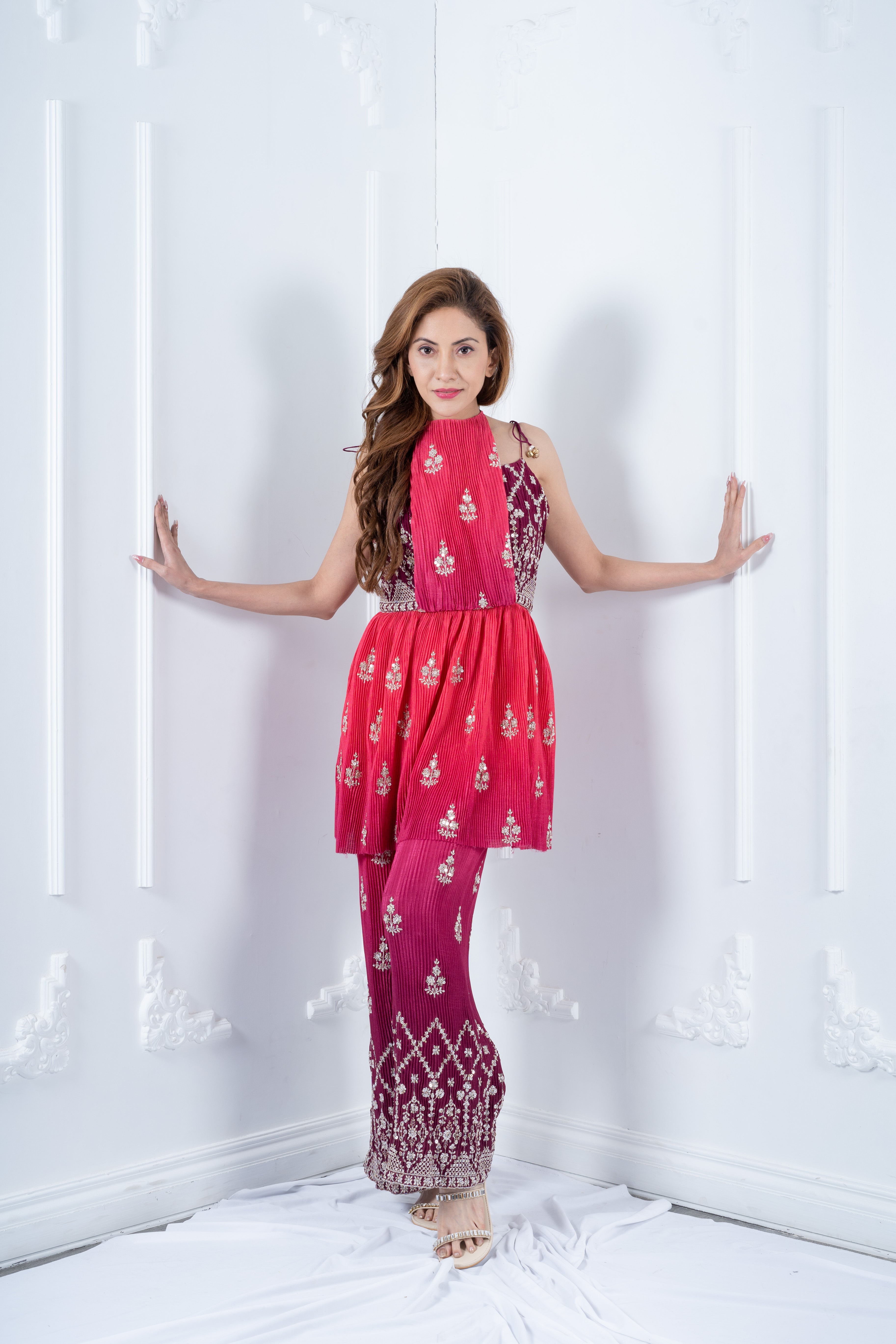 Pink gradient kurta set.